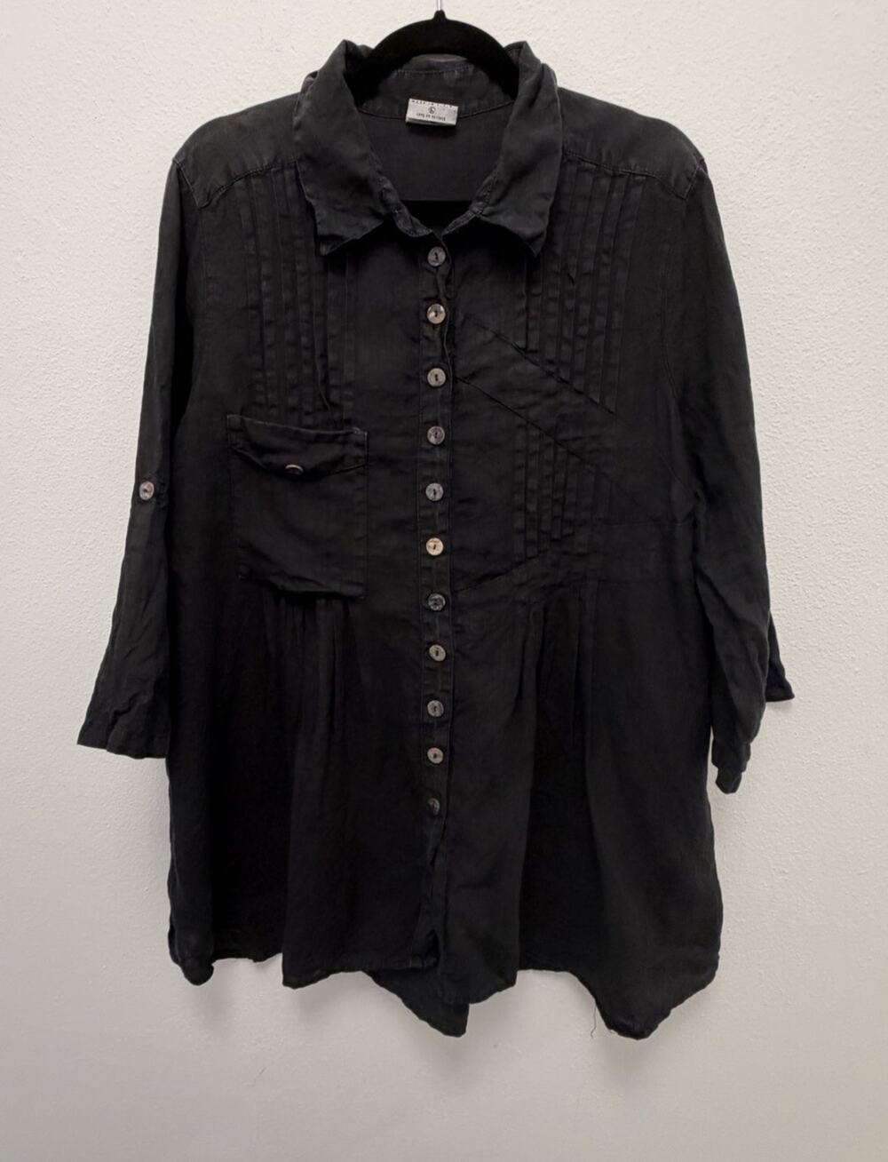 CLICK 100% Linen Black Button Front Tunic Shirt Women’s L Oversized Lagenlook